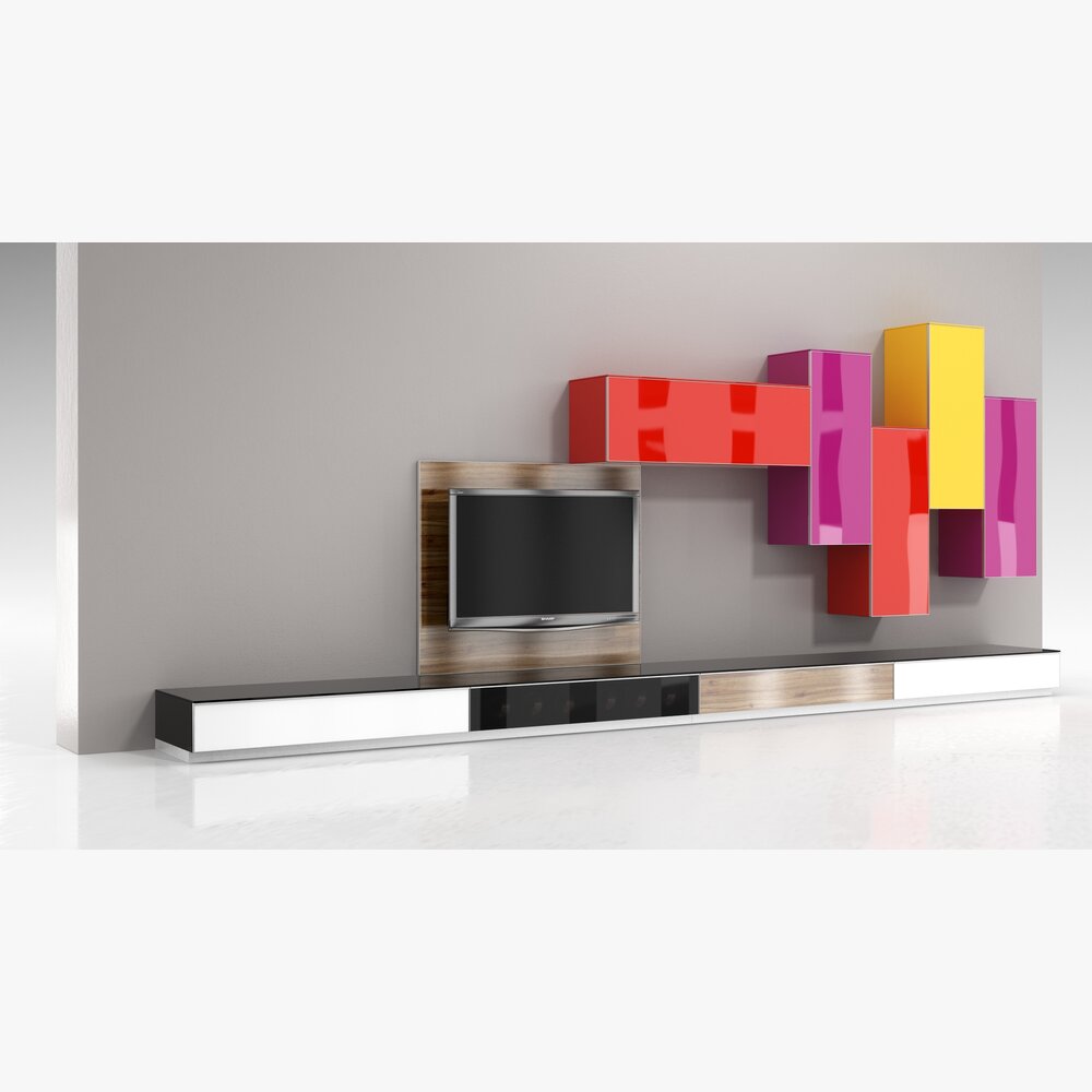 Modern Colorful Wall Unit with TV 3d model