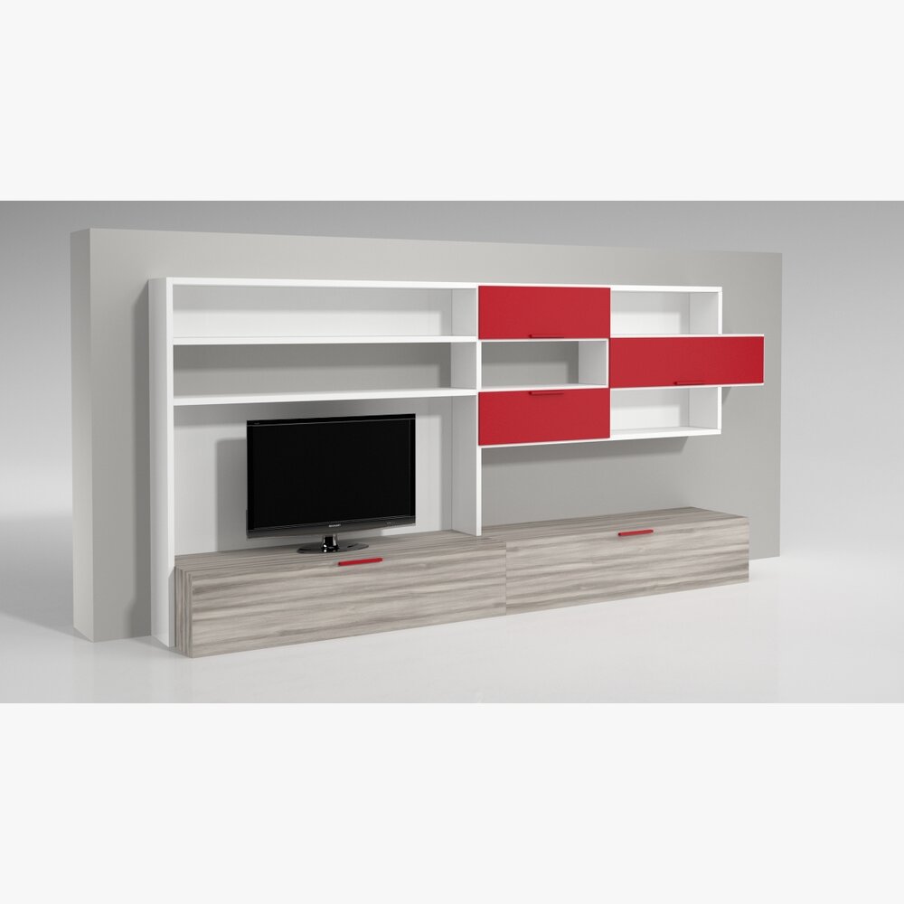 Modern Red and White Entertainment Center 3D-Modell