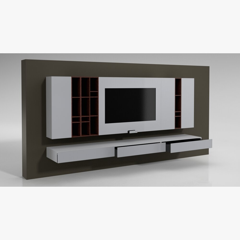 Modern Wall-Mounted TV Unit 02 Modelo 3D