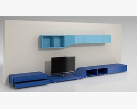 Modern Blue Wall-Mounted TV Unit Modelo 3D