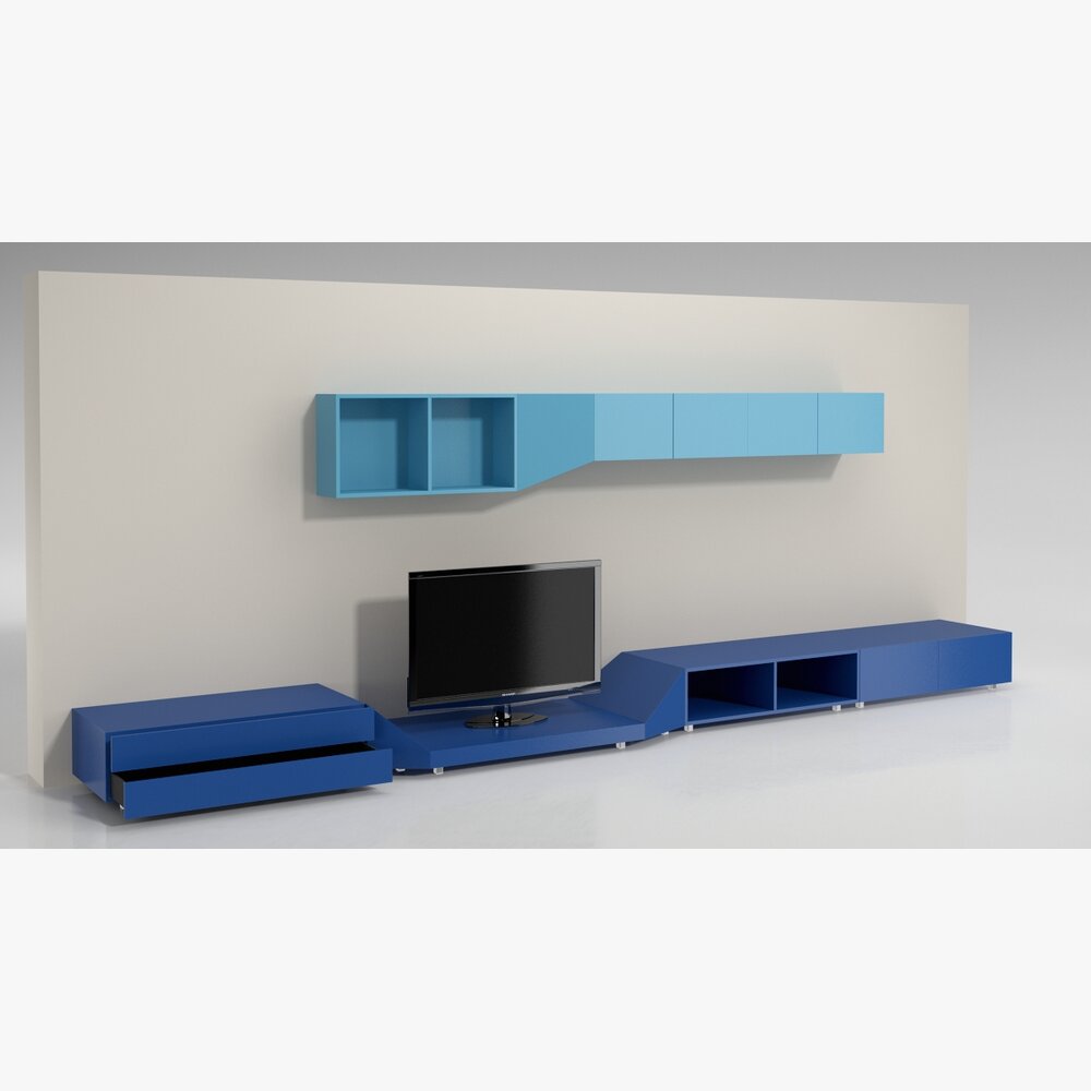 Modern Blue Wall-Mounted TV Unit Modello 3D