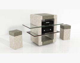 Modern Stone and Glass Entertainment Unit Modelo 3D