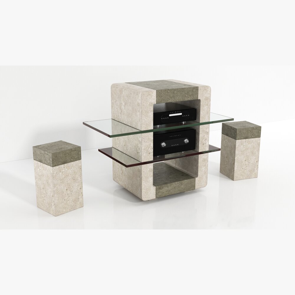 Modern Stone and Glass Entertainment Unit Modelo 3d