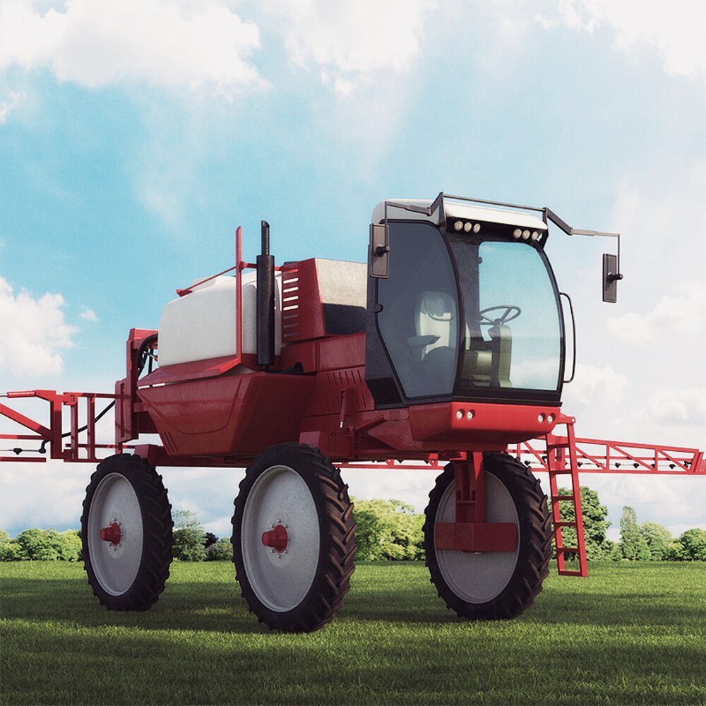 Red Crop Sprayer Tractor 3d model