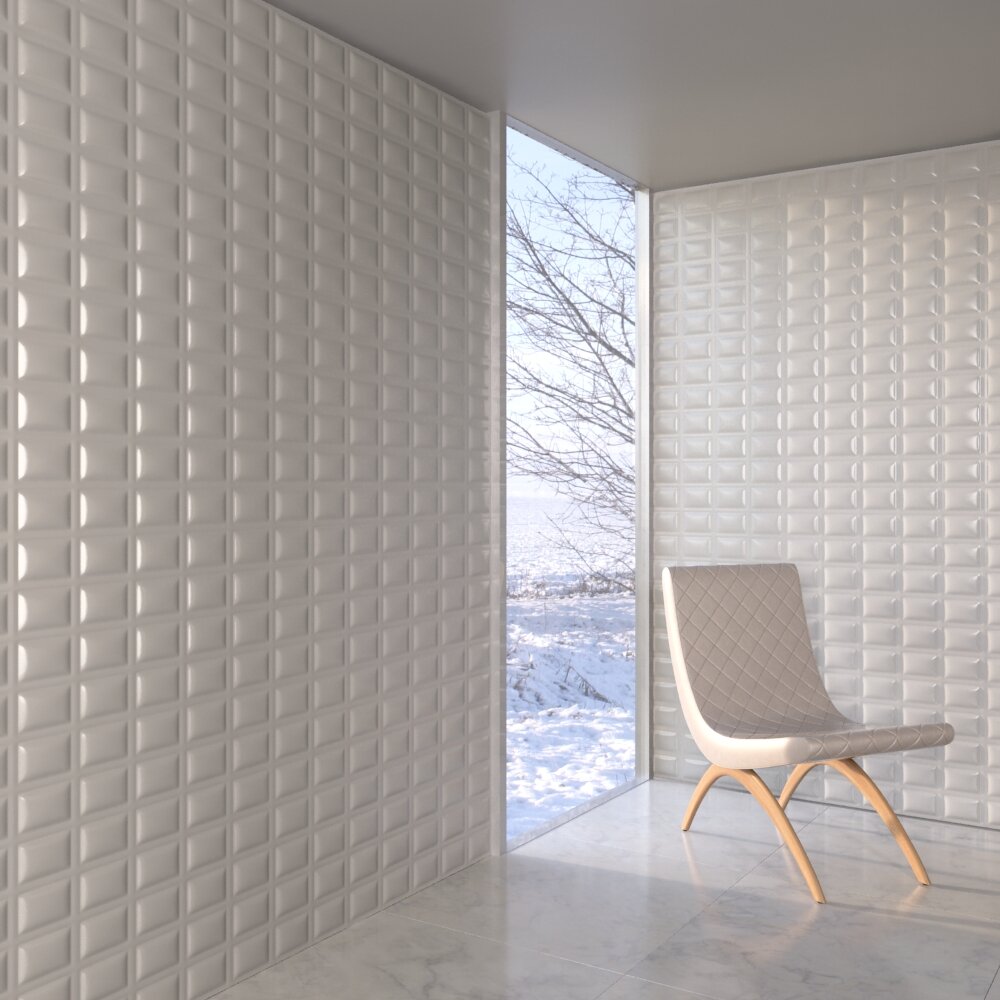 Modern Chair with Geometric Square Wall Panels 3D模型