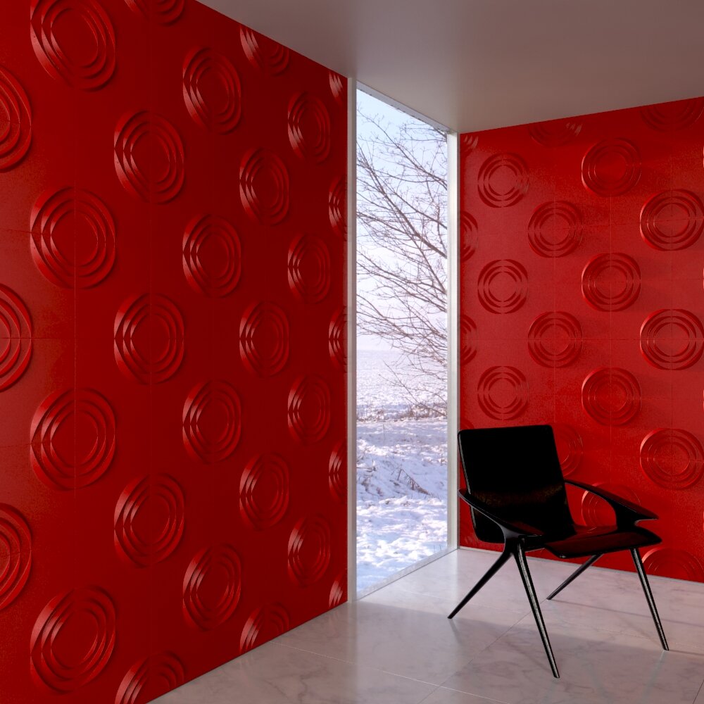 Red Textured Wall with Modern Black Chair Modelo 3D