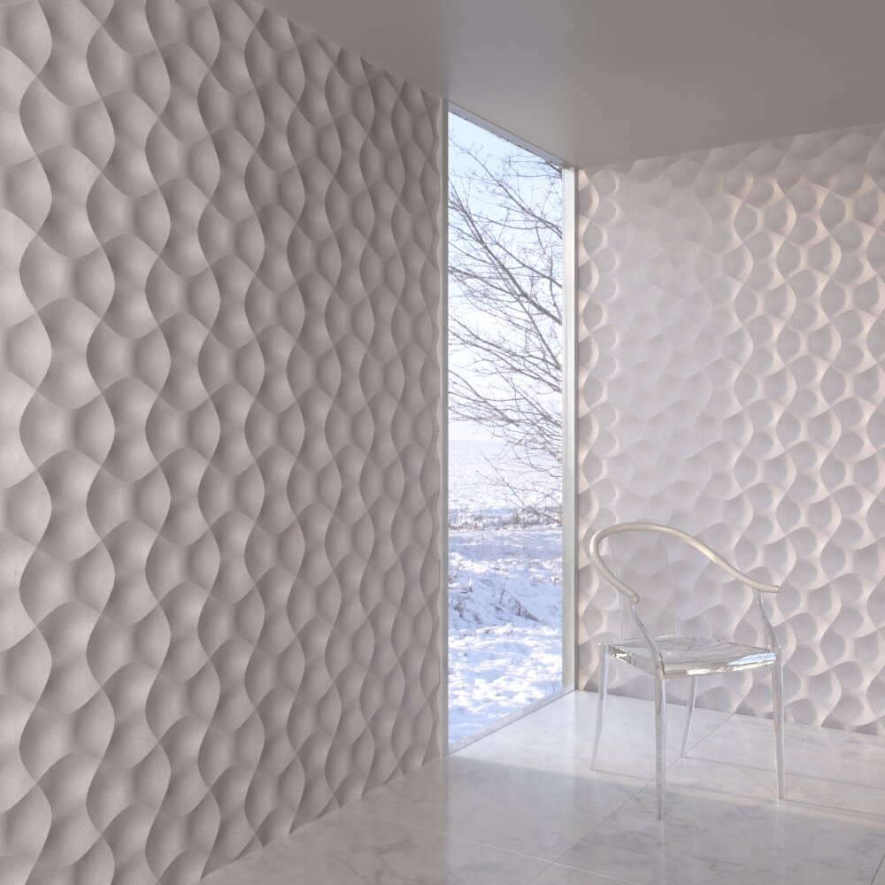Textured White Wall Paneling in Modern Interior 3D-Modell