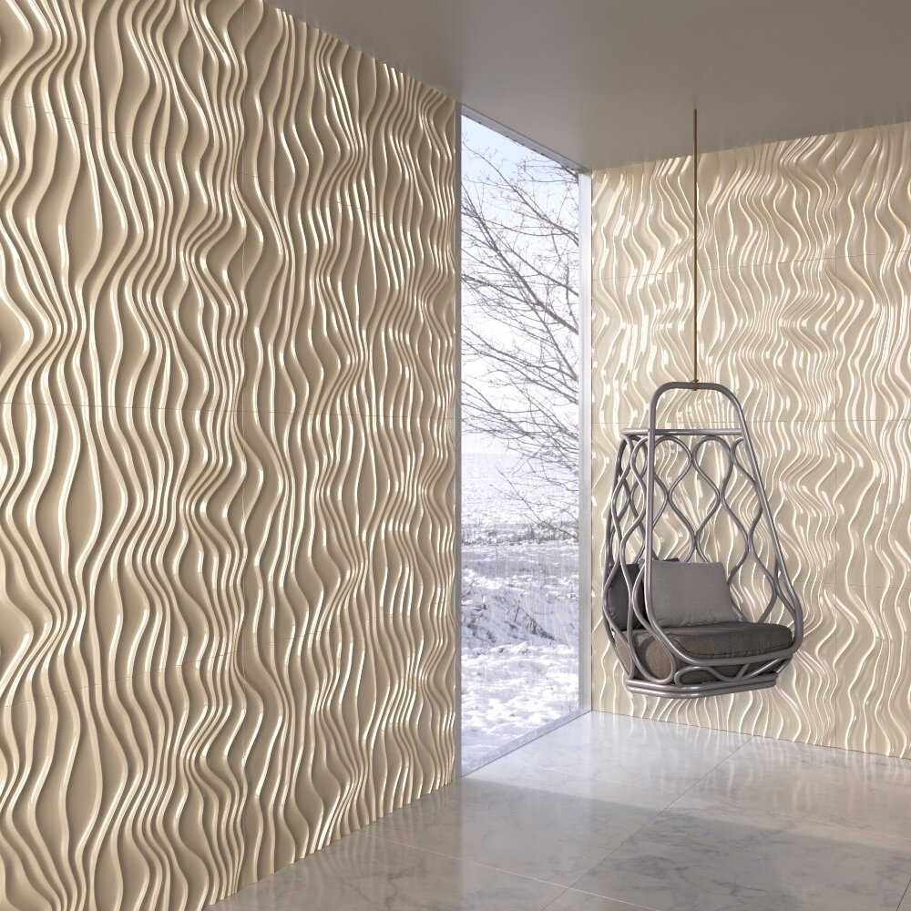 Modern Wavy Wall Panel with Hanging Chair Modelo 3d