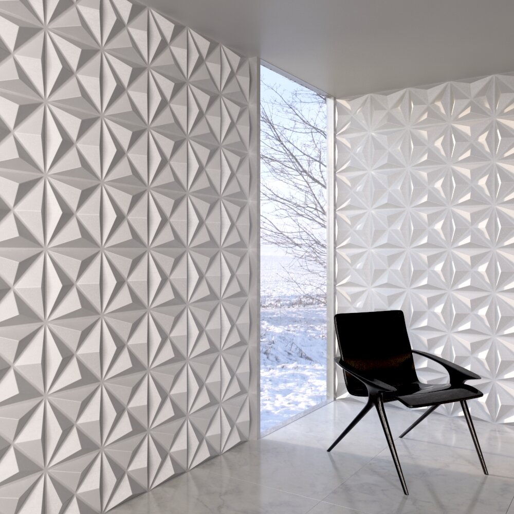 Geometric 3D Wall Panels in Contemporary Interior 3d model