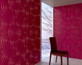 Vibrant Red Textured Wall Panels and Modern Chair 3D model