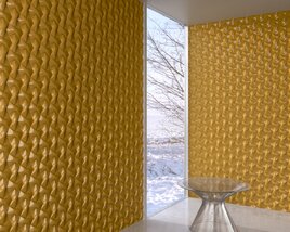 3D model of Golden Textured Wall Panels in Contemporary Interior