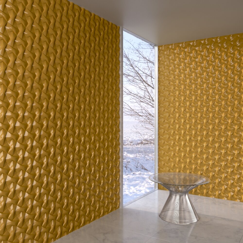 Golden Textured Wall Panels in Contemporary Interior Modello 3D