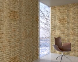 Modern Chair and Decorative Stone Wall Panels 3D модель