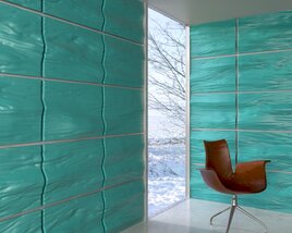 Aquamarine Glass Wall Panels in Modern Interior 3D-Modell