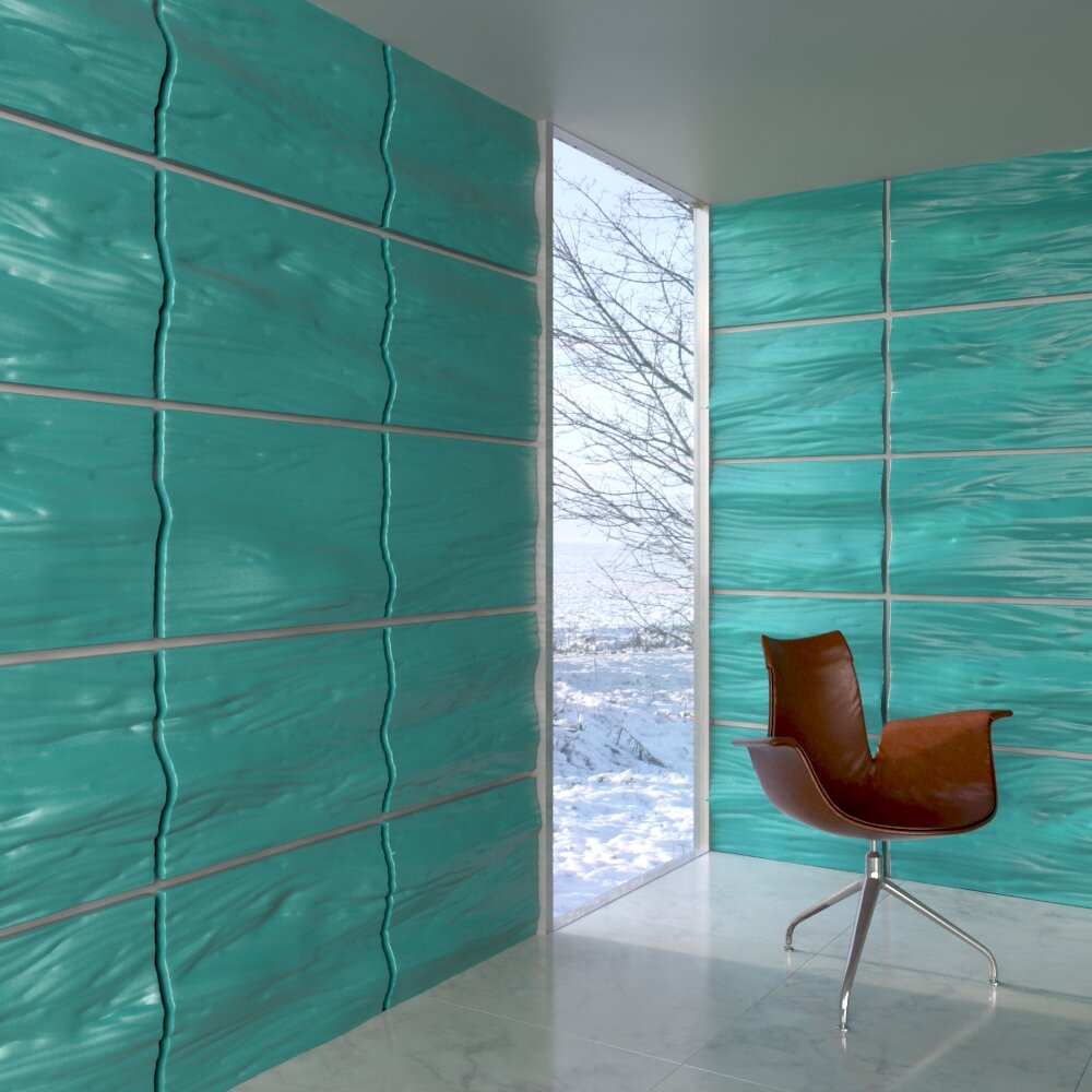Aquamarine Glass Wall Panels in Modern Interior 3D模型