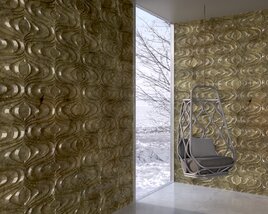 Modern Hanging Chair and Decorative Stone Wall Panels 3D 모델 
