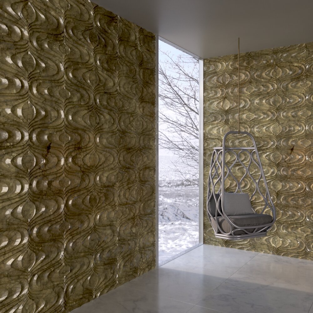 Modern Hanging Chair and Decorative Stone Wall Panels 3D 모델 