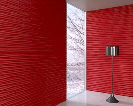 3D model of Red Textured Wall with Modern Lamp