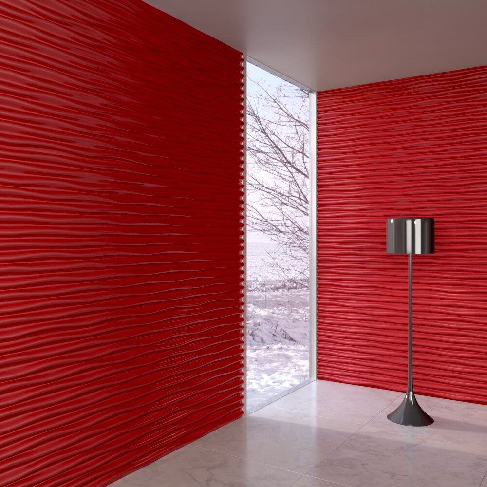 Red Textured Wall with Modern Lamp Modèle 3D