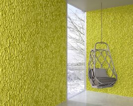 Elegant Hanging Chair and Yellow Decorative Wall Panels Modelo 3D