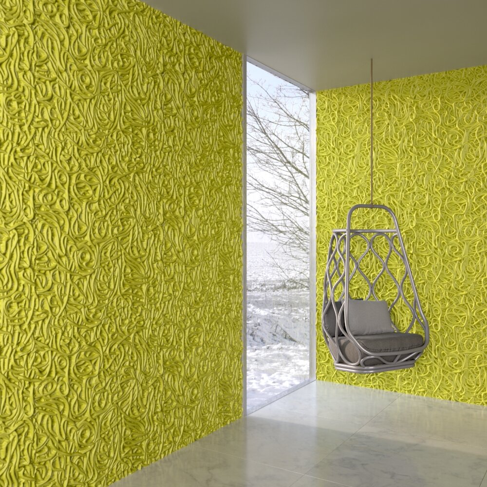 Elegant Hanging Chair and Yellow Decorative Wall Panels Modèle 3D