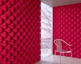 Red Textured Wall Panels with Acrylic Chair 3D 모델 