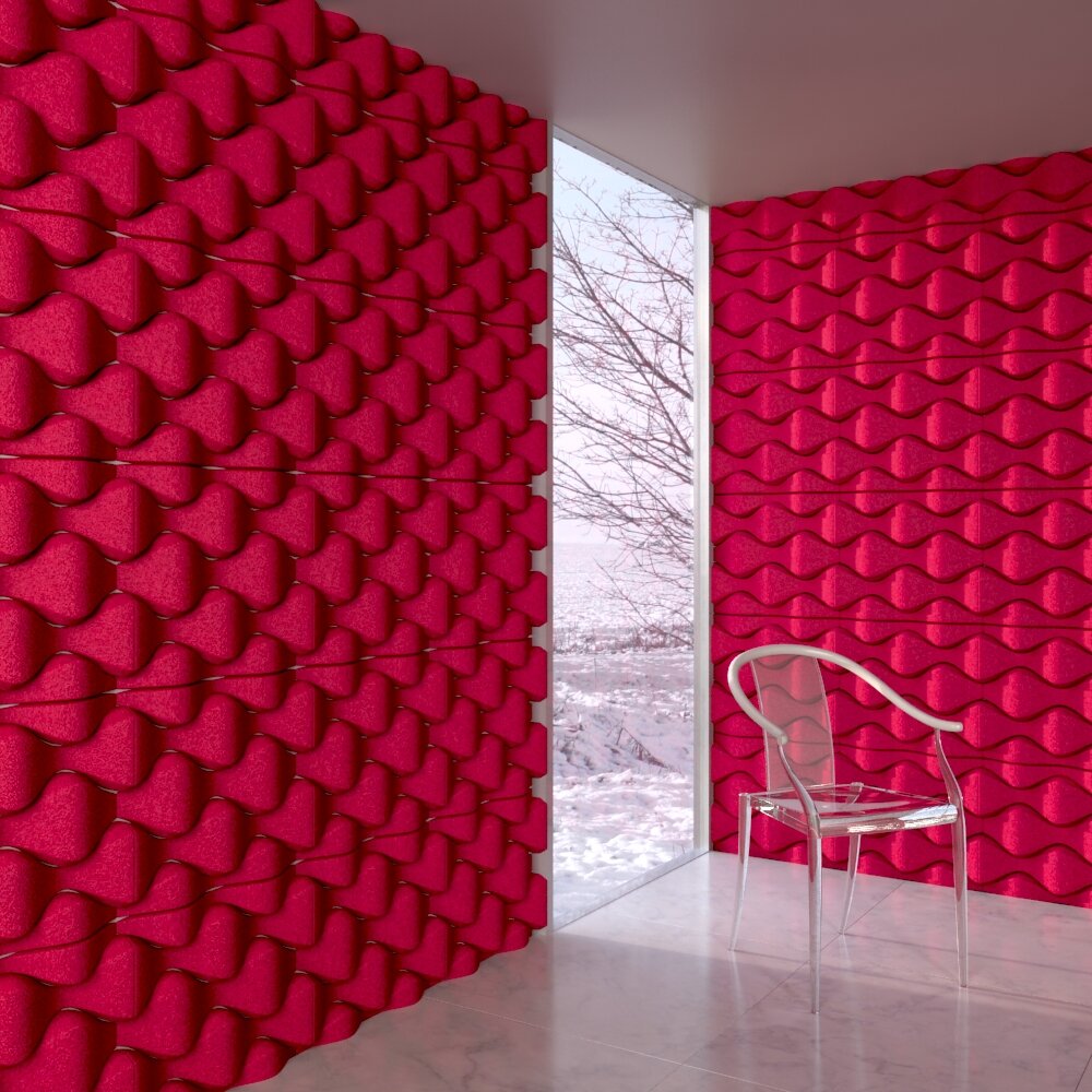 Red Textured Wall Panels with Acrylic Chair Modèle 3D