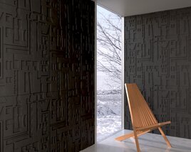 Modern Chair and Black Decorative Wall Panels 3D模型