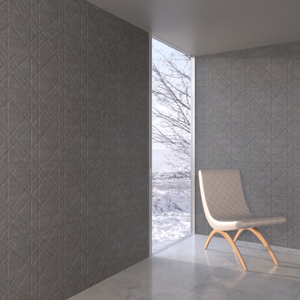Minimalist Chair and Grey Wall Panels 3d model