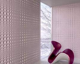 Modern Textured Dotted Wall Panels and Designer Chair 3Dモデル