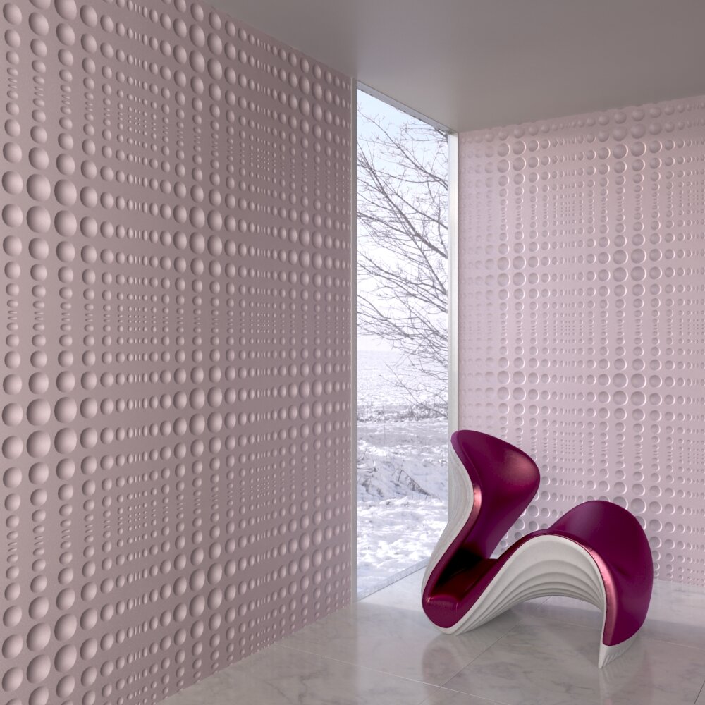 Modern Textured Dotted Wall Panels and Designer Chair Modelo 3d