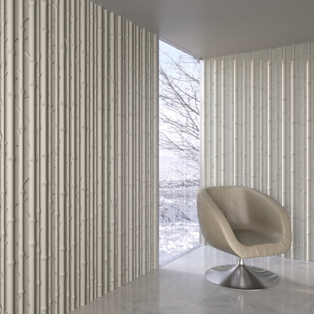 Modern Chair and Wall Panels with Bamboo Elements 3d model