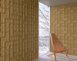 Modern Geometric Wall Texture with Wooden Chair Modello 3D