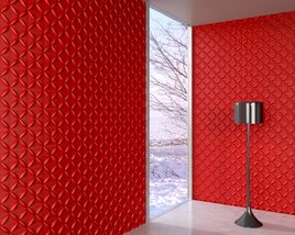 Modern Red Textured Wall with Floor Lamp 3D 모델 