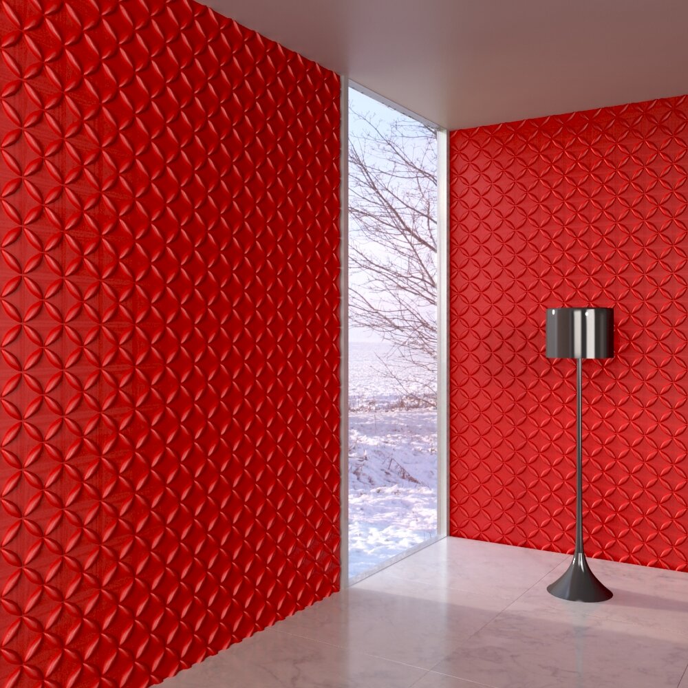 Modern Red Textured Wall with Floor Lamp 3D модель