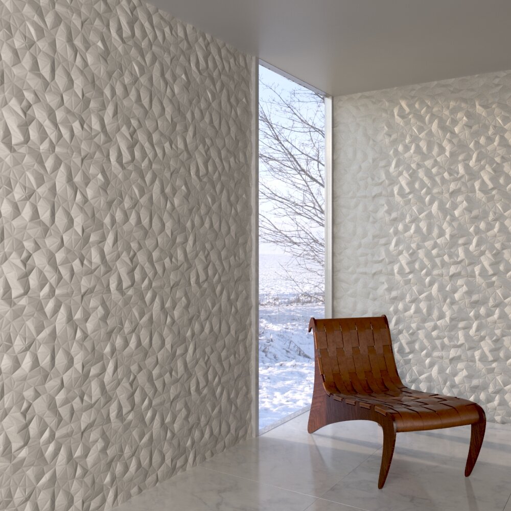 Modern Textured Wall with Wooden Chair by the Window Modelo 3d