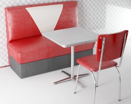 Retro Diner Booth Set 3D 모델 