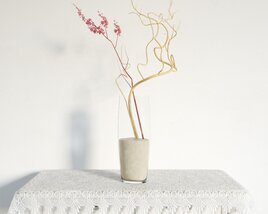 Minimalist Ceramic Vase with Dried Botanicals 3D model
