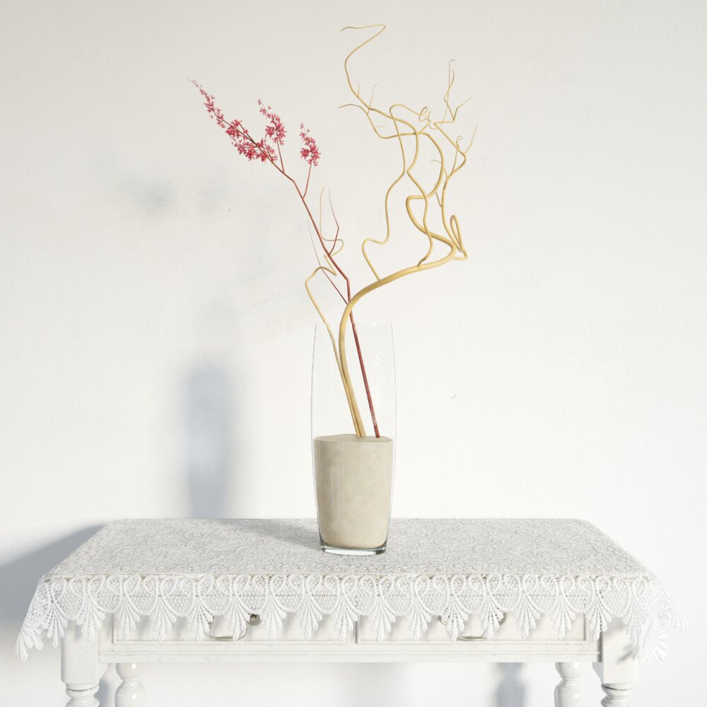 Minimalist Ceramic Vase with Dried Botanicals 3D 모델 