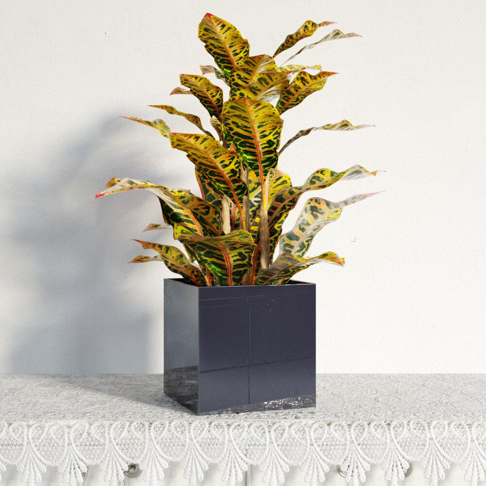 Vibrant Potted Croton Plant 3d model