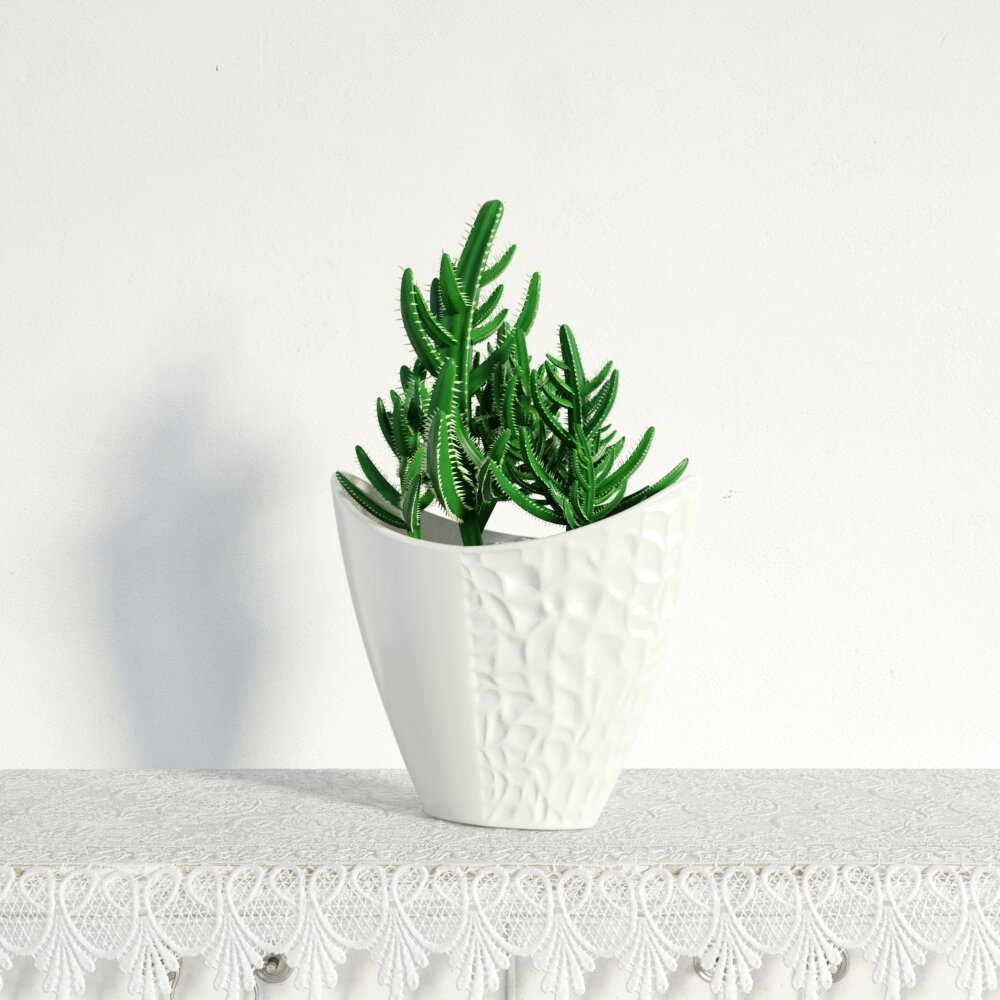 Green Succulent in White Pot Modello 3D