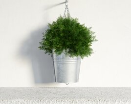 Hanging Green Plant in Metal Pot 3D модель