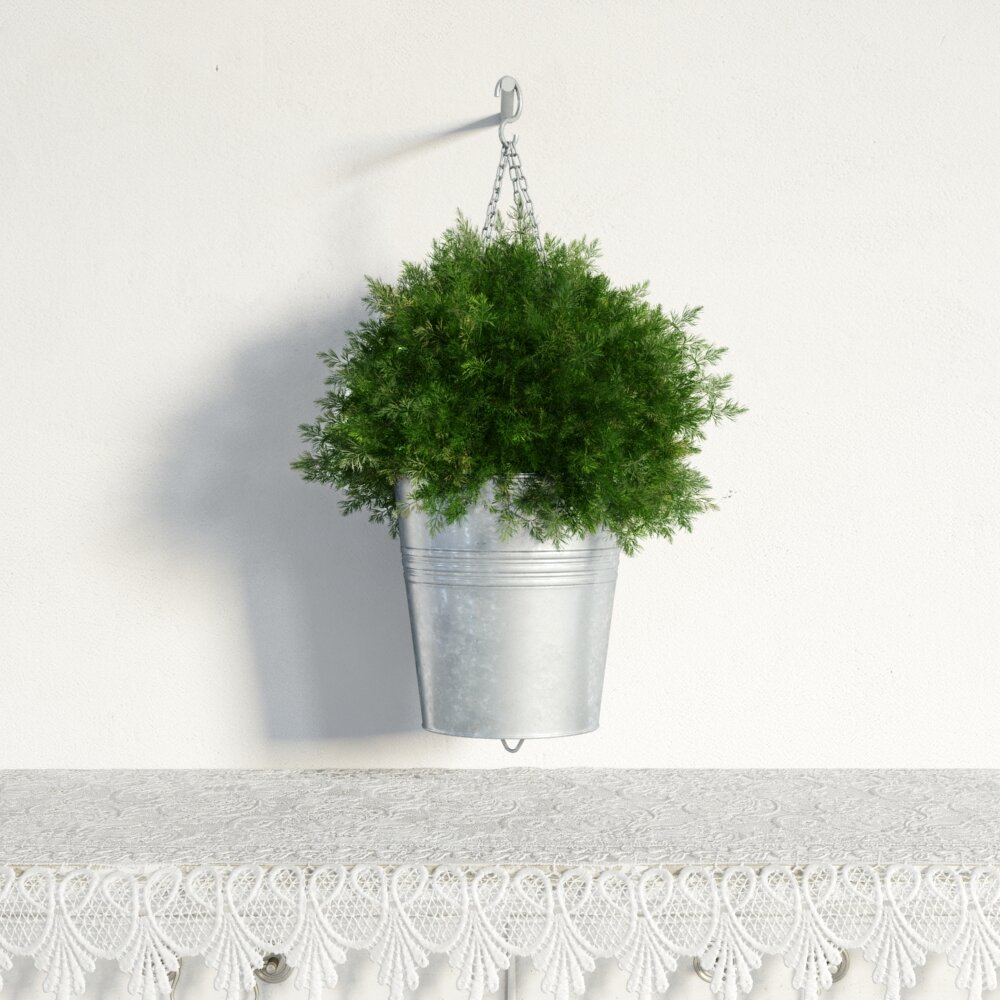Hanging Green Plant in Metal Pot 3D 모델 