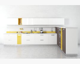 Modern White and Yellow Kitchen Interior 3Dモデル