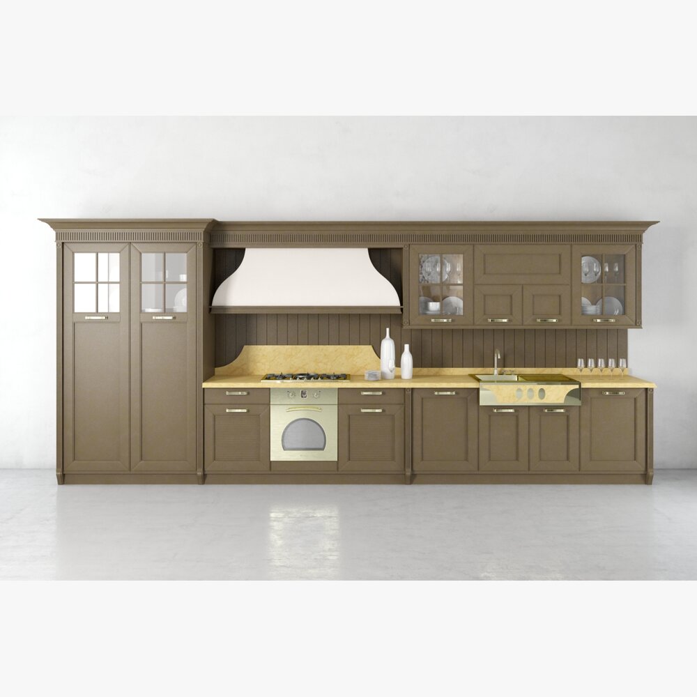 Classic Wooden Kitchen Cabinet Set Modello 3D