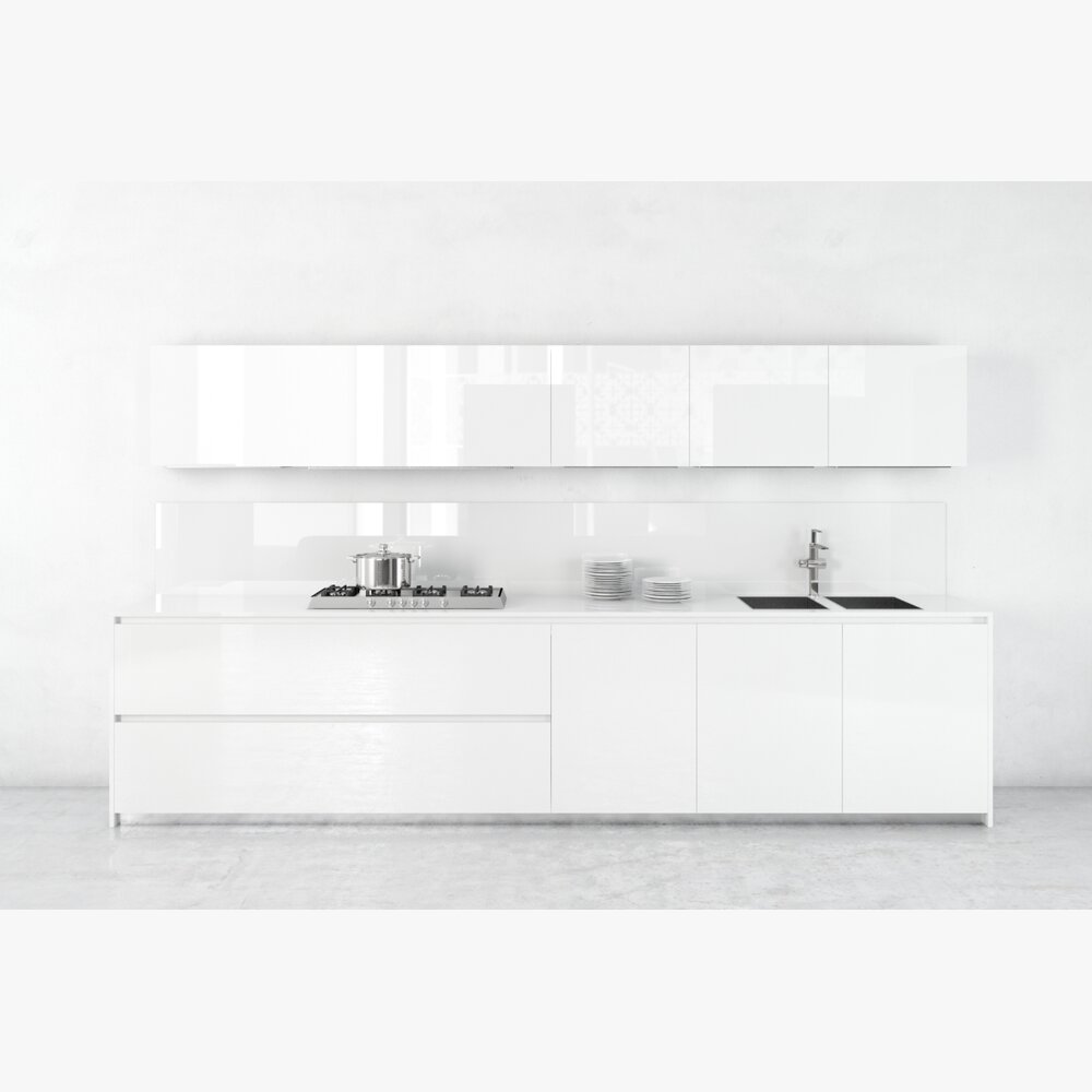 Modern White Kitchen Cabinetry 3D model
