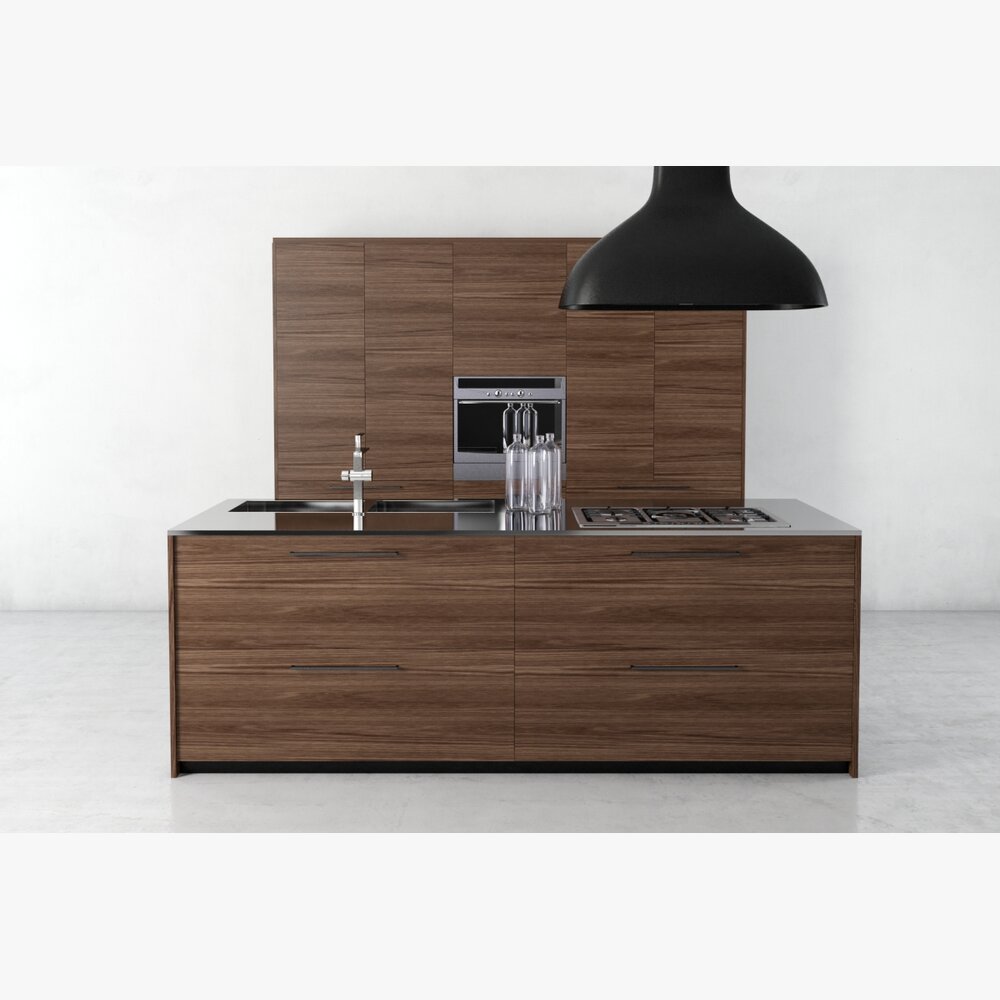 Modern Wooden Kitchen Island 03 Modello 3D