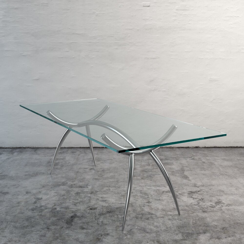 Modern Glass Coffee Table with Curved Legs 3D 모델 