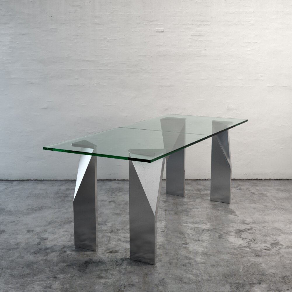 Modern Glass Table with Rough Legs 3D модель