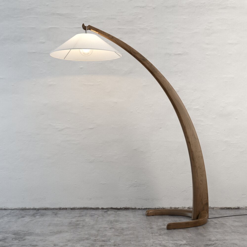 Floor Lamp with Wooden Base 3D-Modell